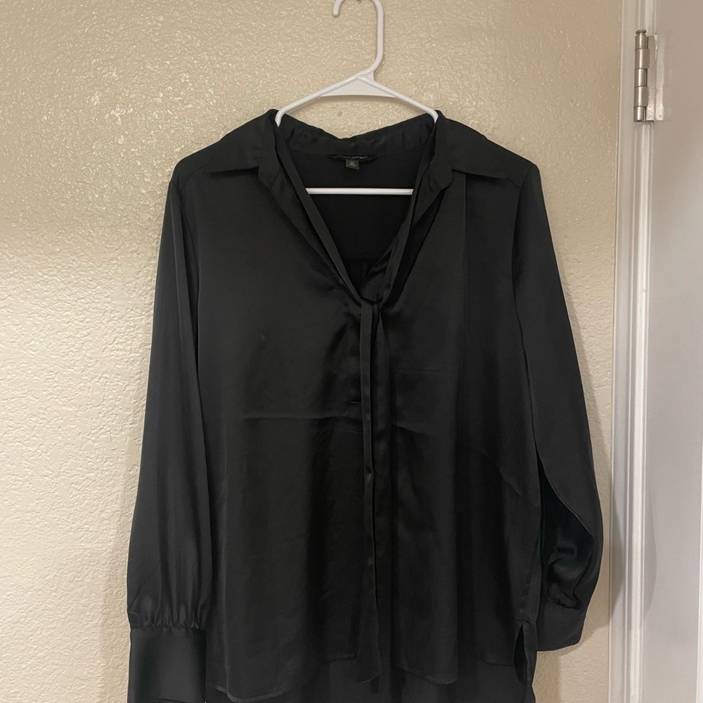 Banana Republic Black Satin Tie-Neck Blouse